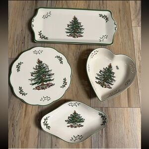 4 Piece Set - Spode -  Christmas Tree - Heart Dish - Tray - Trivet & Candy Dish
